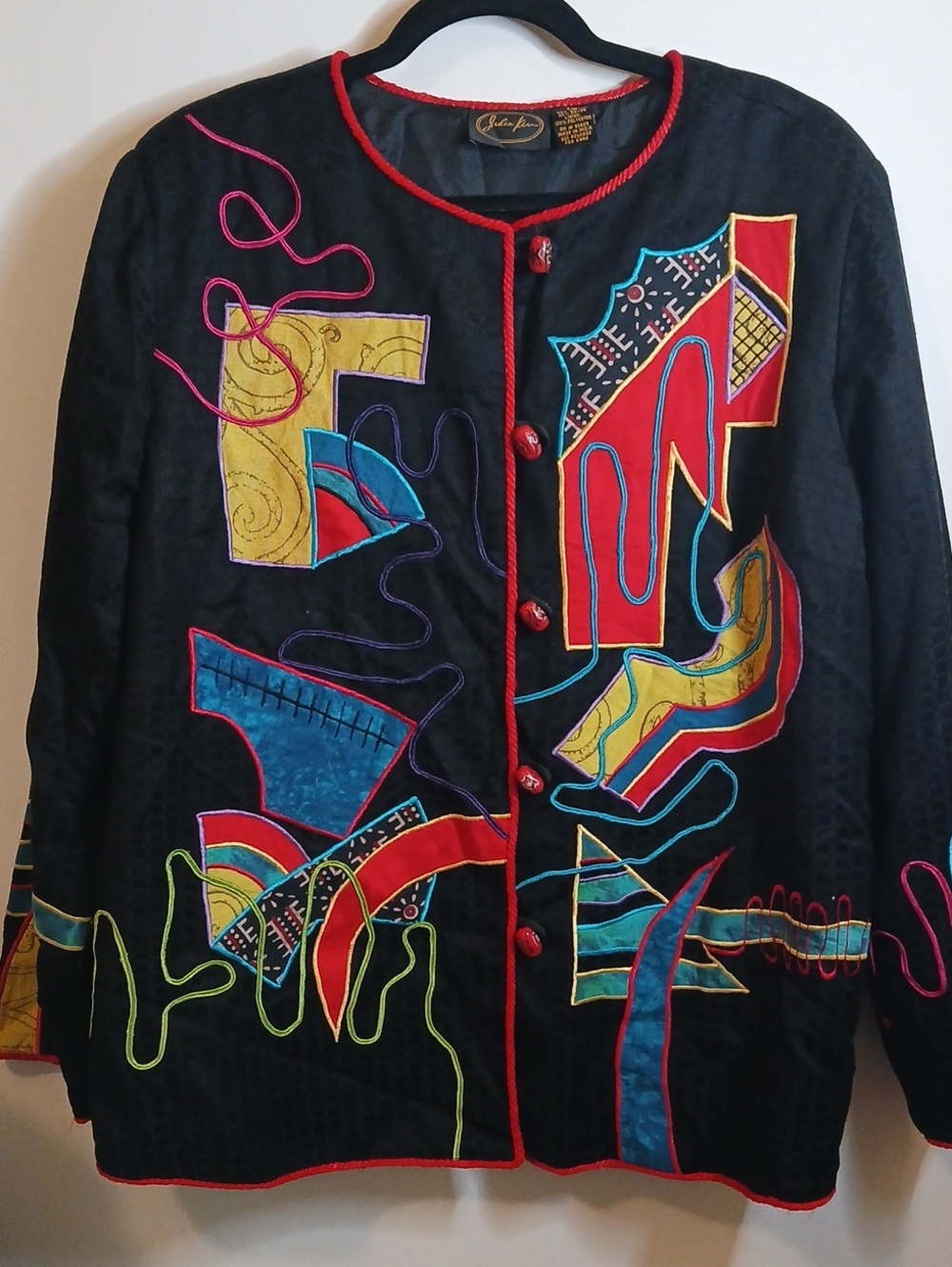Vintage 90's Julia Kim Maximalist Artistic Patchwork Embroidered Jacket XL Y2K